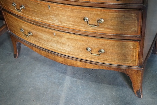 A Regency satinwood banded mahogany bowfront four drawer chest, width 100cm, depth 51cm, height 93cm